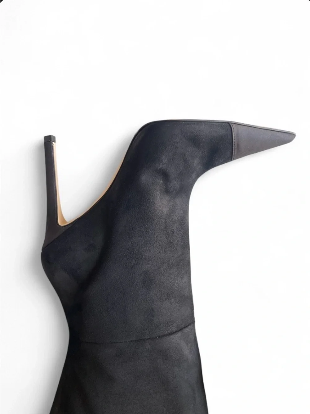 Good American Black Suede Over-the-Knee Pointed Stiletto Boots